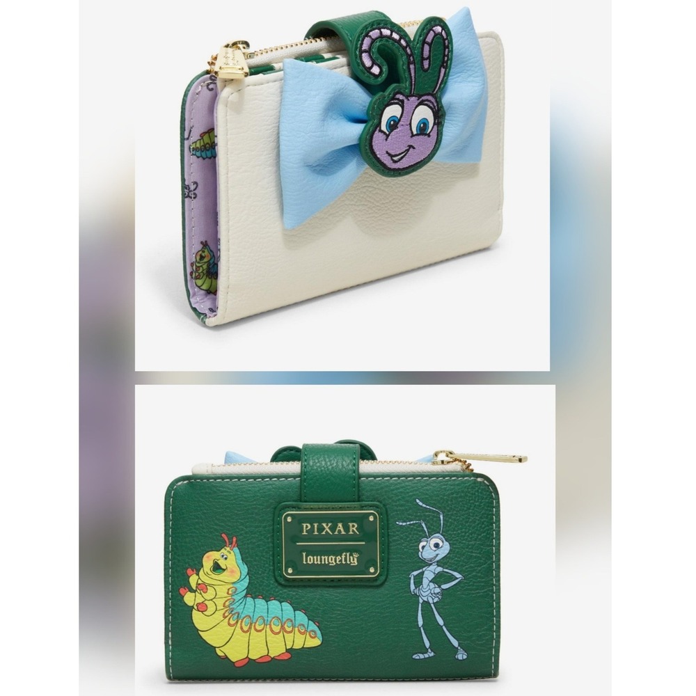 Disney Loungefly Pixar A Bug's Life Dot‎ Flap Wallet Green Cream Bifold New